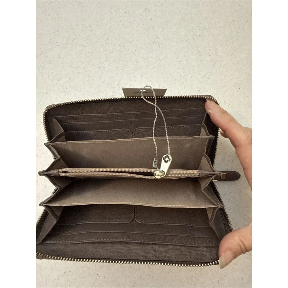 Samsonite Leather Zip Around Travel Wallet Army Grey Women’s NEW